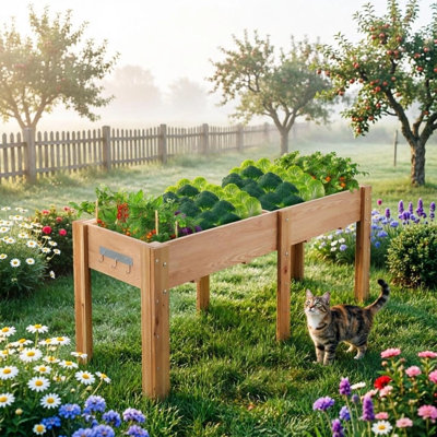 Lit de jardin surélevé 72 po x 23 po x 30 po avec crochets, bac à fleurs surélevé en bois, résistant à la rouille, brun