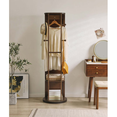 Armoire à miroir pleine grandeur en bois d'hévéa massif, armoire à bijoux autoportante avec crochets et tablettes multifonctionnels pour la chambre à coucher et le placard