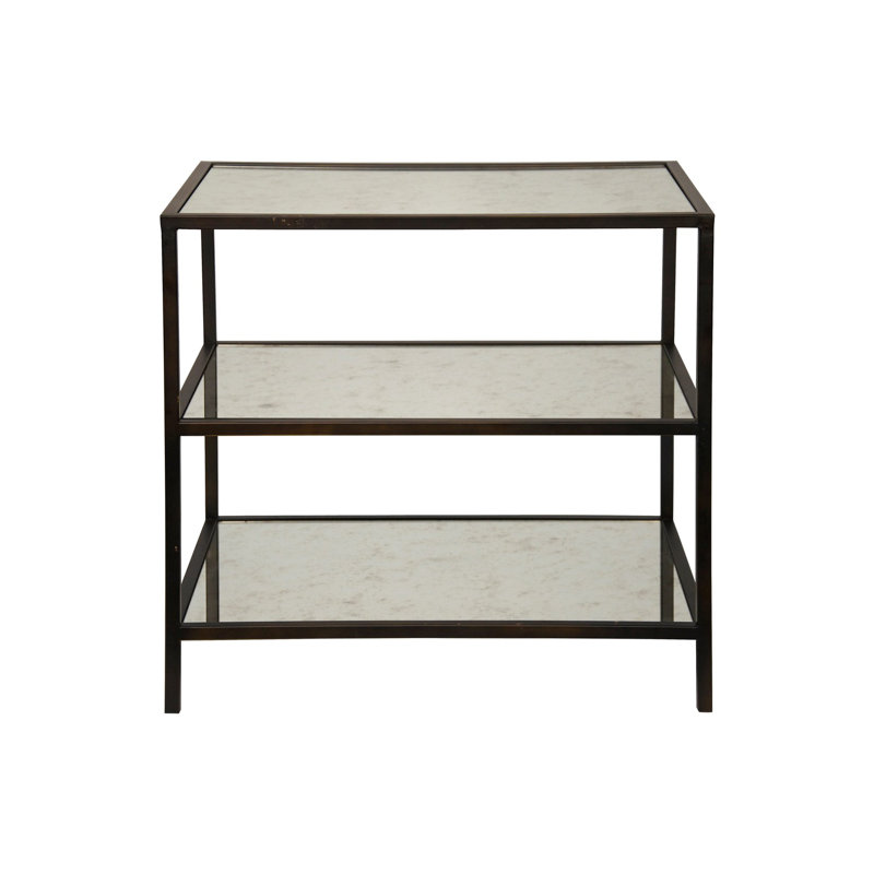 Noir 20" Black Metal and Mirrored Glass 3-Tier Side Table