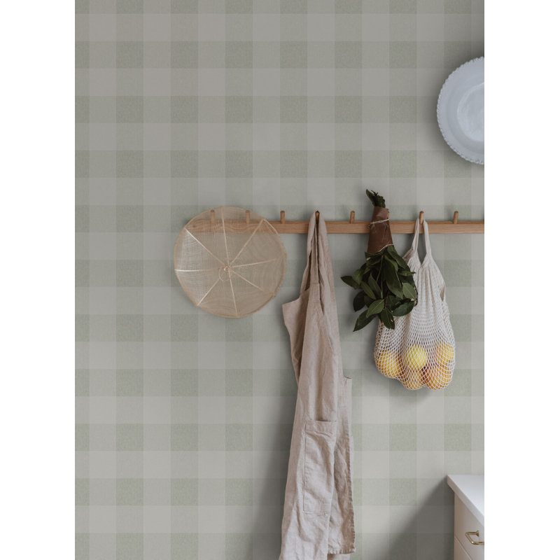 Villa Dalarö II Gingham Wallpaper Roll, Spring Green
