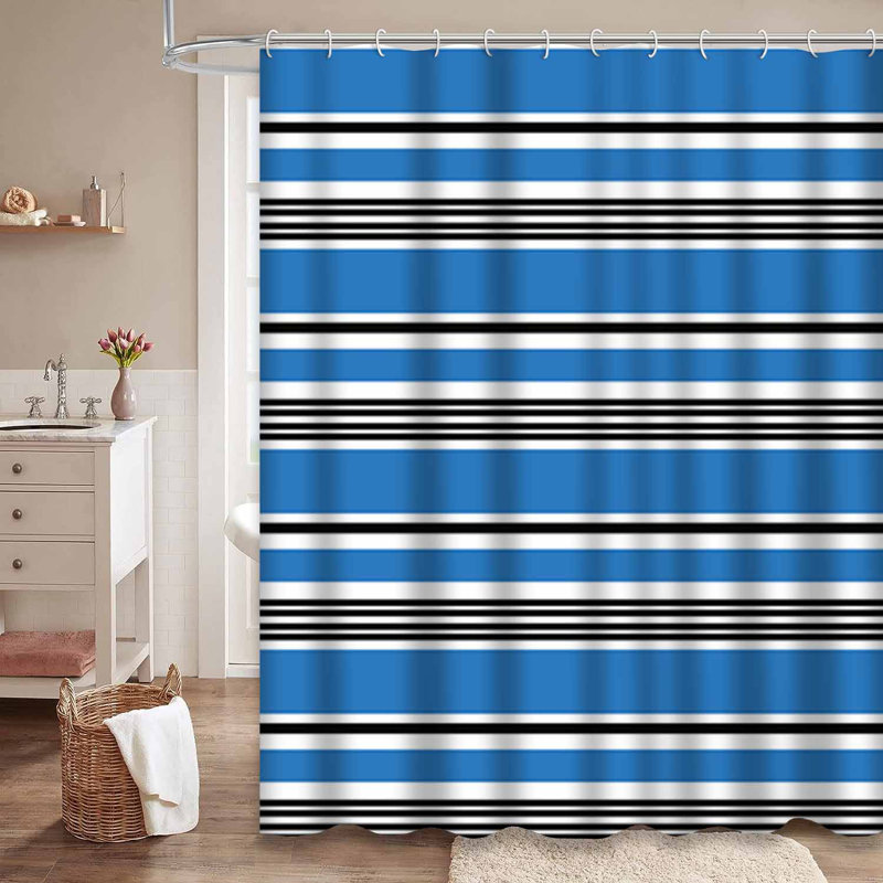 Rideau de douche rétro à rayures bleues et bleu marine avec 12 crochets, L 72 po x l 72 po