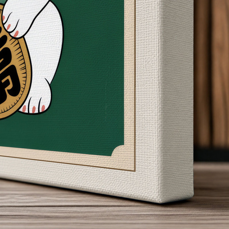 Lucky Cat Japandi - Wrapped Canvas, 24x16 - 61.0 x 40.6 cm, Cream Border