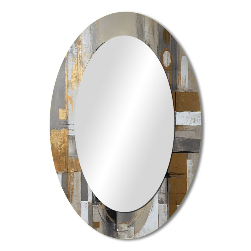Doré et gris Radical Simplicity I - miroir mural ovale Mid-Century doré, 36 po x 24 po