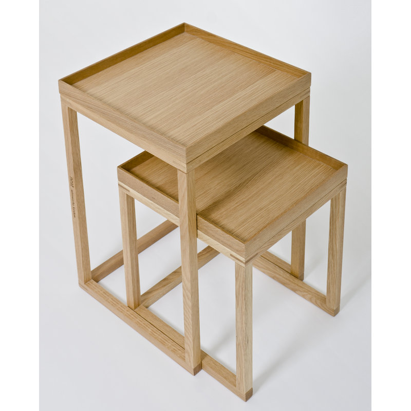 Bostic 2‑Piece Nest of Tables – Solid Wood Modern Side Tables for Living Rooms, Oak