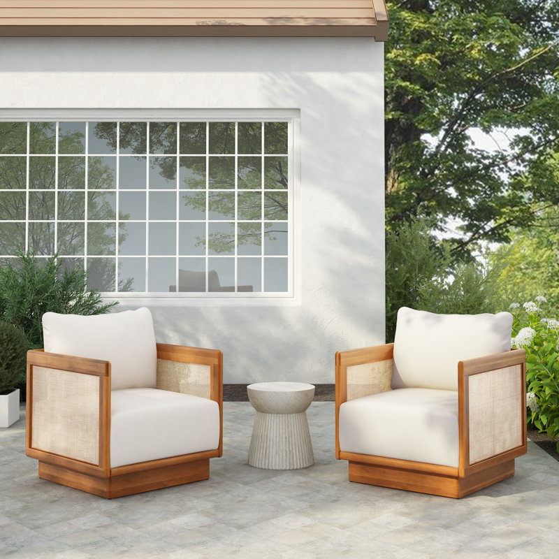Cindye Patio Acacia Wood Lounge Chair With Cushions