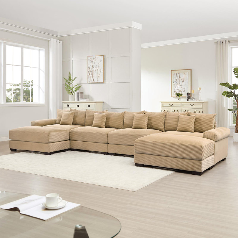 Oversized Cloud Modular U-Shape Sectional Couch, Camel Corduroy