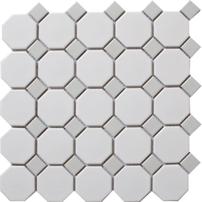 Carreau de mosaïque en porcelaine Cascade Octagon, Blanc / gris