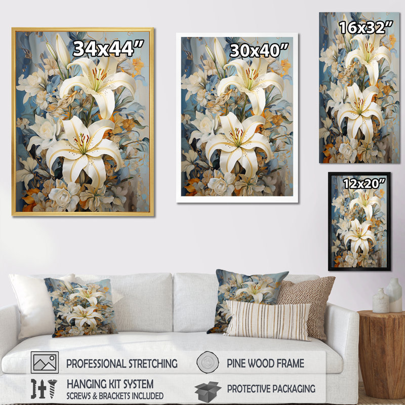 Dreamy Serenade Of Lilies III sur toile, Cadre flottant doré, H 44 po x l 34 po