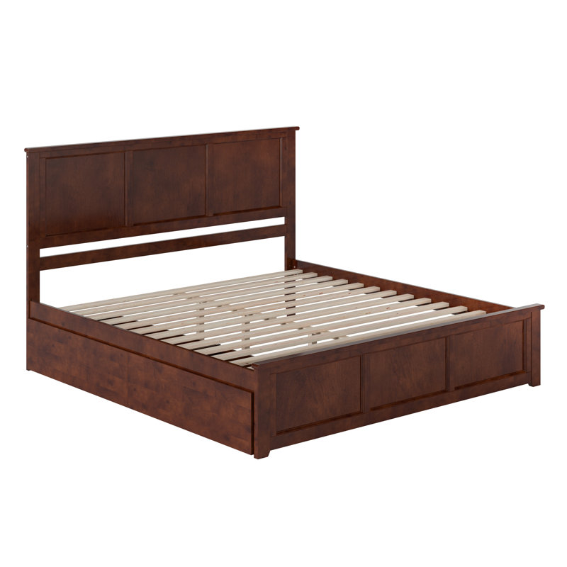 Walnut King Wood Platform Bed with Storage Drawers and Headboard