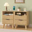 17.7'' W 2-Drawer Nightstand with Charging Station, Fluted Bedside Table with Open Cubby