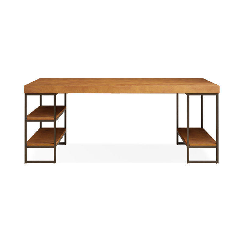 Brown + Black Rectangular Solid Wood + Iron art desk, 29.53" H x 78.74" W x 31.5" D