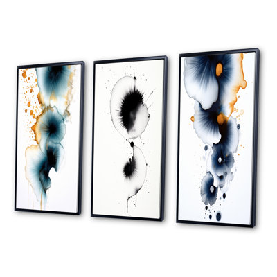 " Suites Of Distant Moods Abstract Gilded Ink I " 3 - Pieces