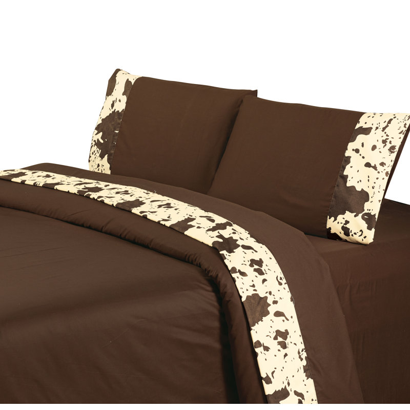 Cowhide Cowhide Cow Print 350 Thread Count Western Sheet Set, Full, Chocolate