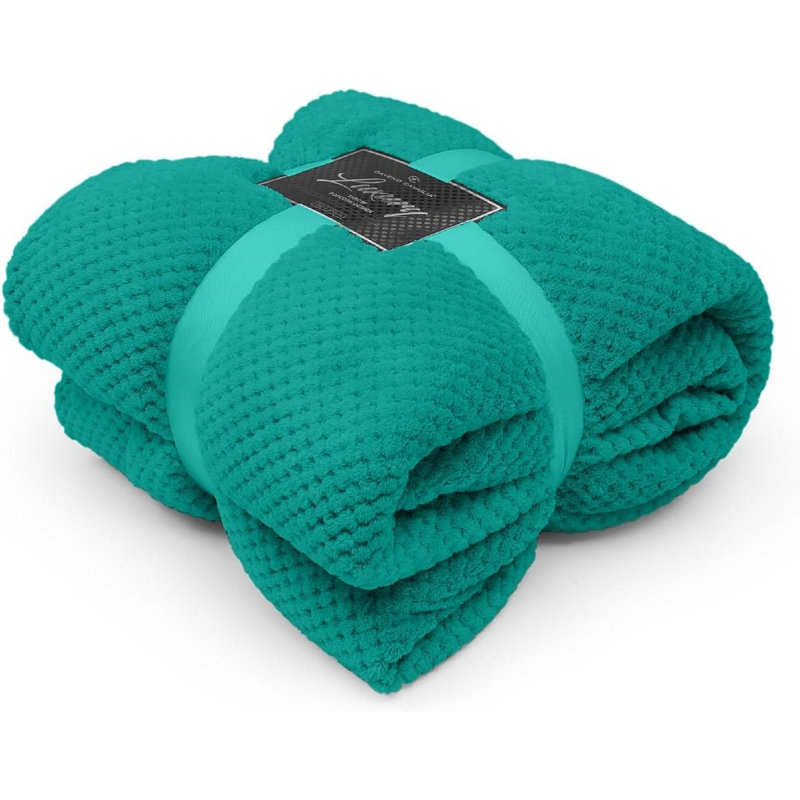 Teddy Popcorn Waffle Throw Blanket Soft Warm Cosy Lightweight Waffle Decorative Blanket for Sofa Couch Bed Bedroom Living Room