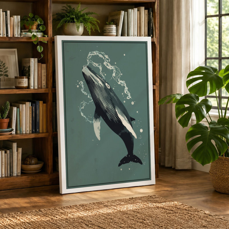 Whale at Peace Coastal - Wrapped Canvas, 24x16 - 61.0 x 40.6 cm, Taupe Border