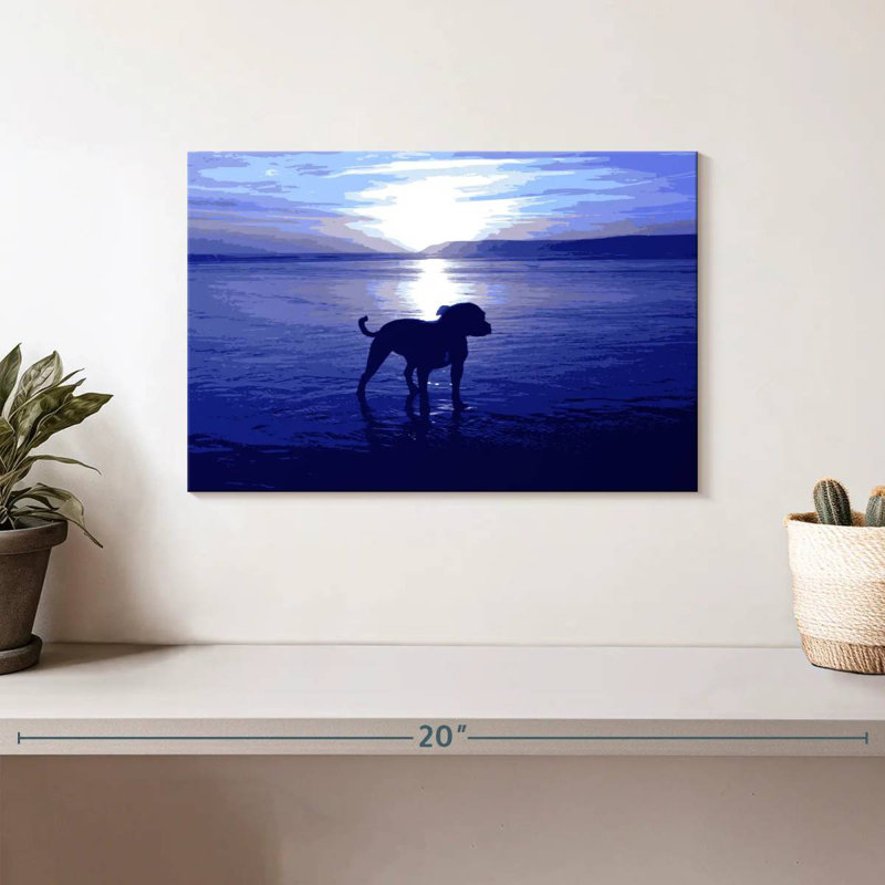 Staffordshire terrier de Brampt sur la plage - bleu, H 8 po x l 12 po