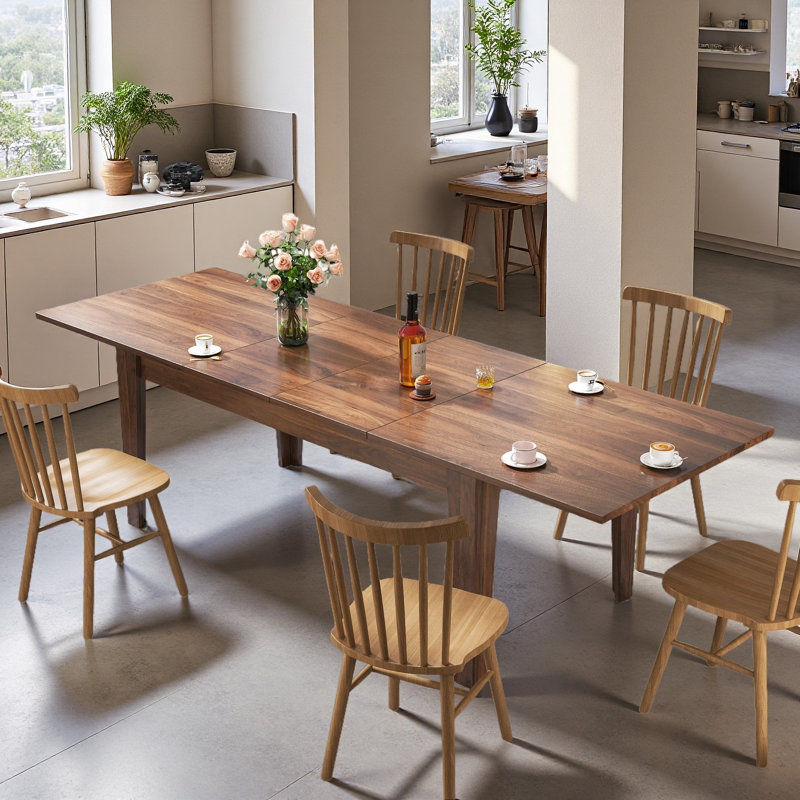 70-106In Large Extendable Kitchen Table, Wooden Rectangular Dining Table Suitable For 6~8 People, Walnut, Walnut, Walnut