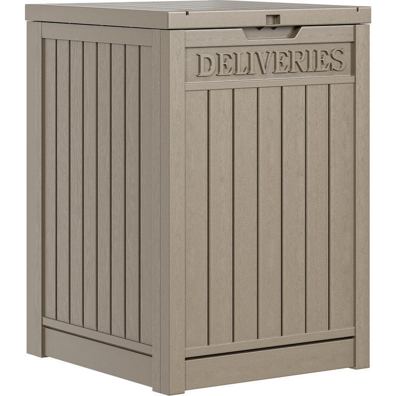 Lockable Resin Delivery Box with "Parcels" Sign, Light Coffee