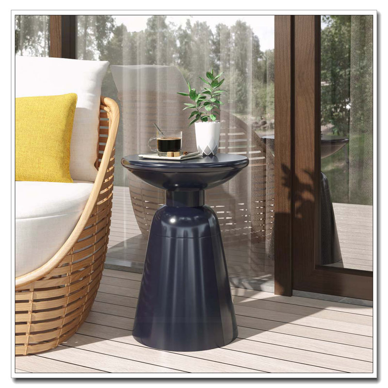 Outdoor Metal End Table, Navy Blue