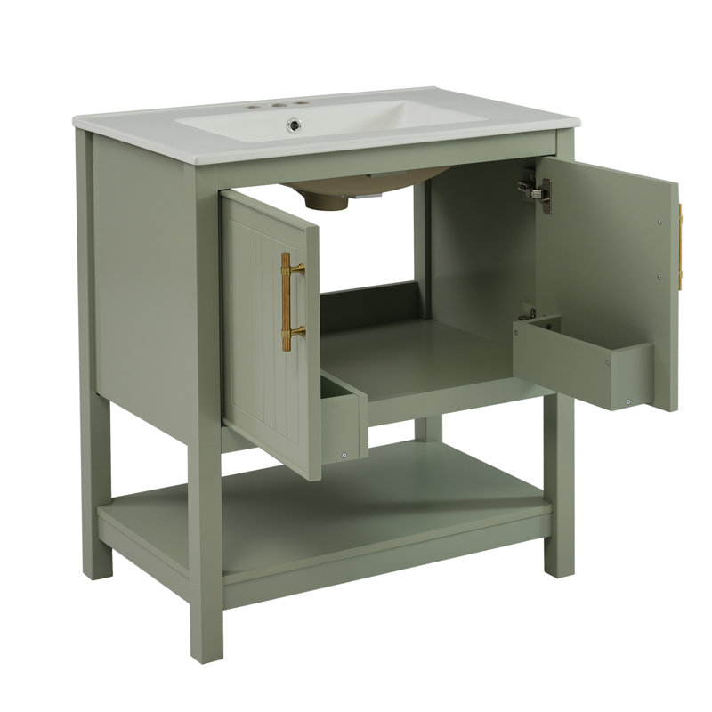 Meuble-lavabo 30 po avec comptoir en céramique, Vert