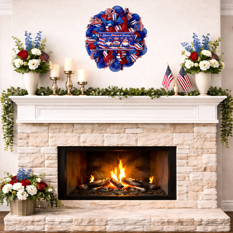 Stars Stripes & Smiles Patriotic Gnome Handmade Wreath