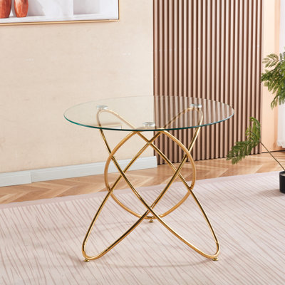 Table de salle à manger réglable en métal trempé à pieds en métal doré, table de cuisine moderne pour le salon, peu encombrante et stable, surface lisse facile à essuyer, largeur de 34,86 po, largeur, 29,69 po, 41,28 lb