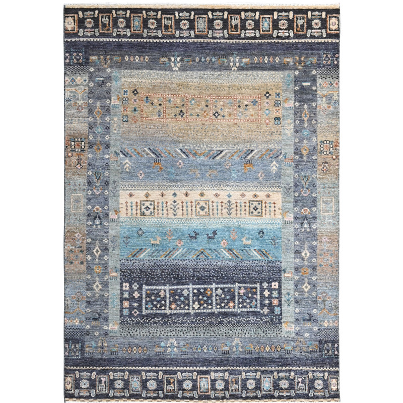 Hand Knotted Wool Area Rug in Multi