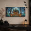 «Haunted House with Glowing Pumpkins And Ghost», art mural sur toile-1694369033