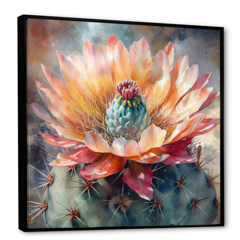 Impression sur toile encadrée «Rozalja Orange Green Cactus Flower III - Cactus», H 36 po x l 36 po, Black