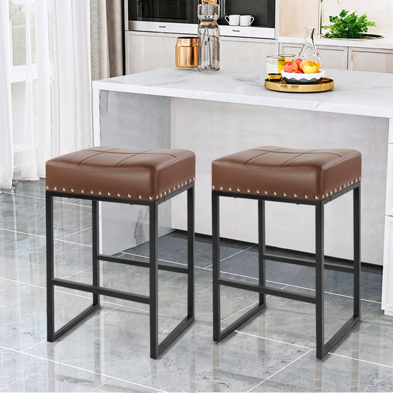 Missick 24.6'' Short Counter Stool Bar Stools Bar Chairs Counter Height Stools Saddle Stools with Curved Surface Kitchen Stools