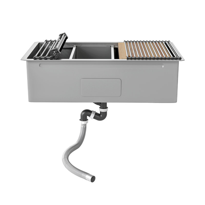 Évier de cuisine encastré 32 po, acier inoxydable 304, bol simple, nid d'abeille, argent, Argent argent