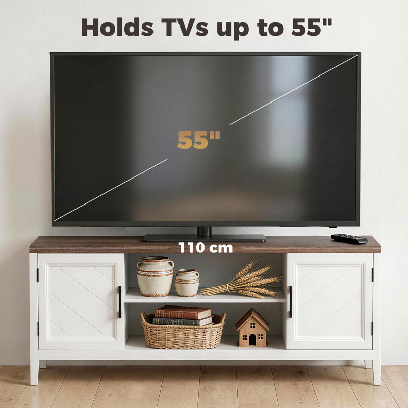 Meuble TV pour tÃ©lÃ©viseurs jusqu'Ã  55 pouces, meuble TV avec 2 tablettes et 2 tiroirs