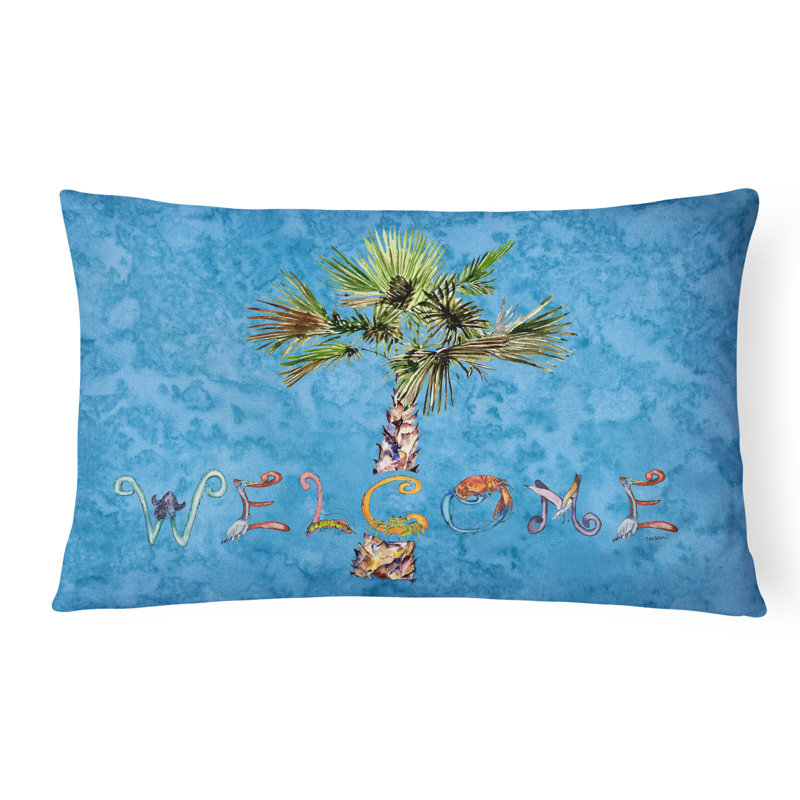  Coussin intérieur / extérieur Welcome Palm Tree, Bleu