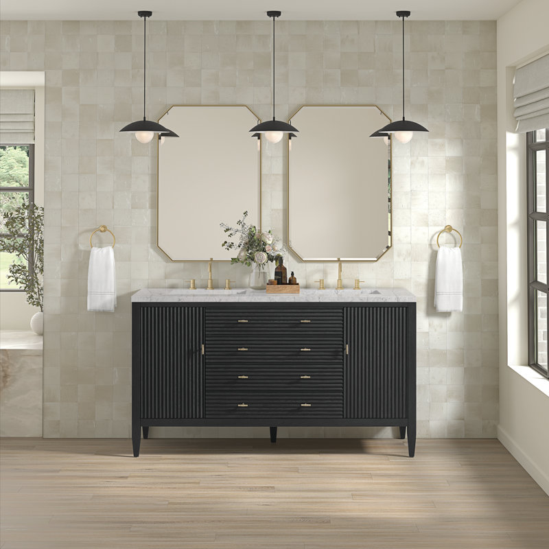 Myrrin 60'' W Double Vanity, Eternal Jasmine Pearl, Carbon Oak, 8" Widespread