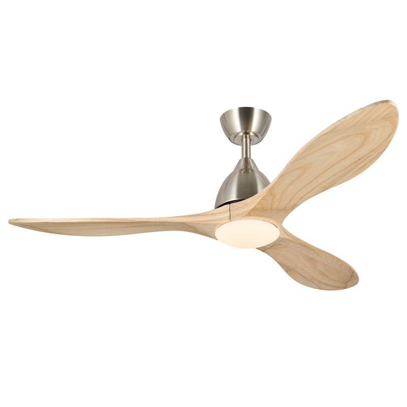 Ventilateur de plafond à 3 pales avec lumière DEL à intensité variable et télécommande, Nickel brossé avec bois naturel