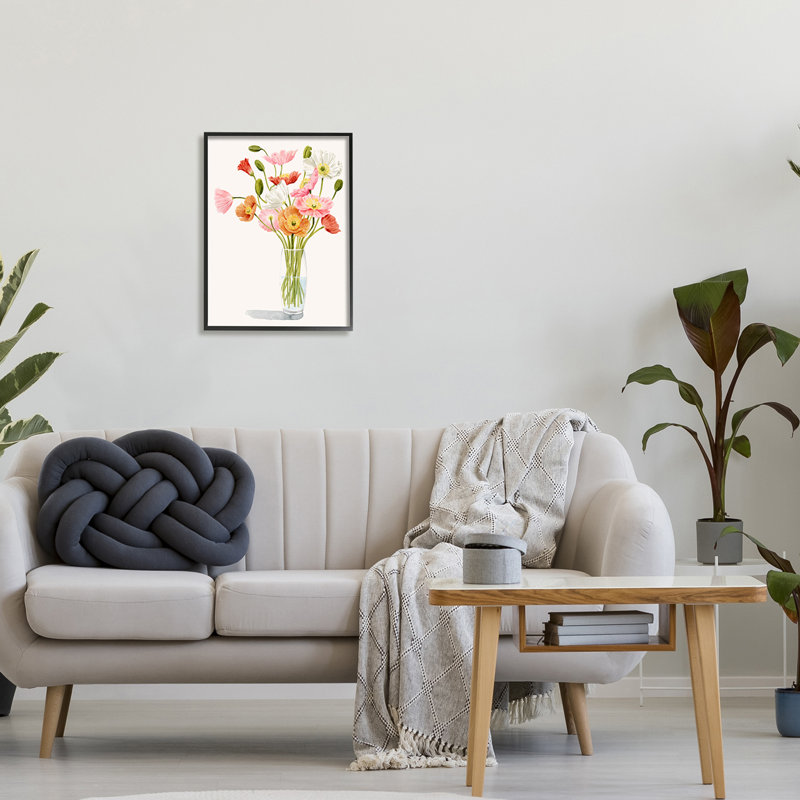 Coquelicots vifs floraux en verre, H 16 po x l 16 po x P 1,5 po, Giclée encadrée noir minuit