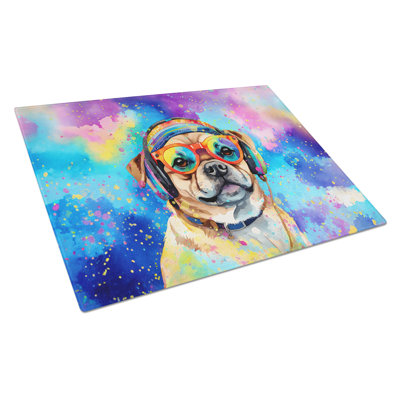 Pug Hippie Dawg Glass Cutting Board Large