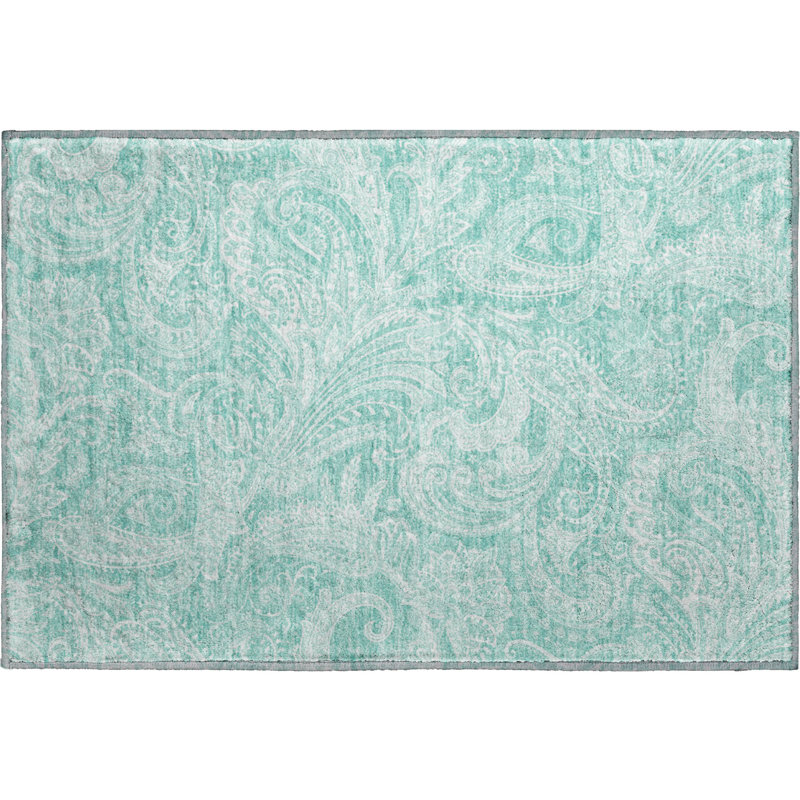 Premium Machine Washable Apodaca Teal Rug, Rectangle 1'8" x 2'6"