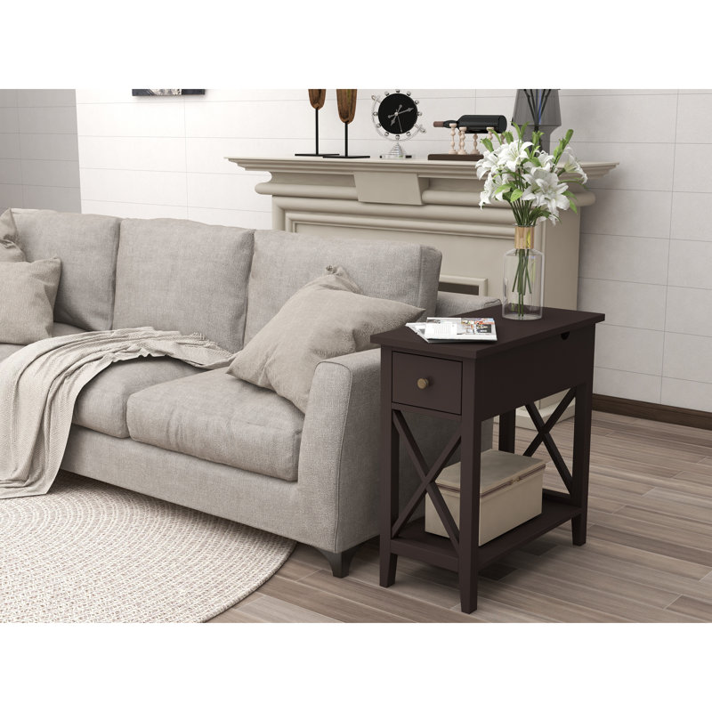 Table de bout H 23,6 po avec tiroir et espace de rangement supplémentaire, Espresso