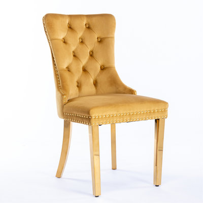 Furniture, Modern, High-End Tufted Solid Wood Contemporary Velvet Upholstered Dining Chair With En Stainless Steel Plating Legs,Nailhead Trim,Set Of 2