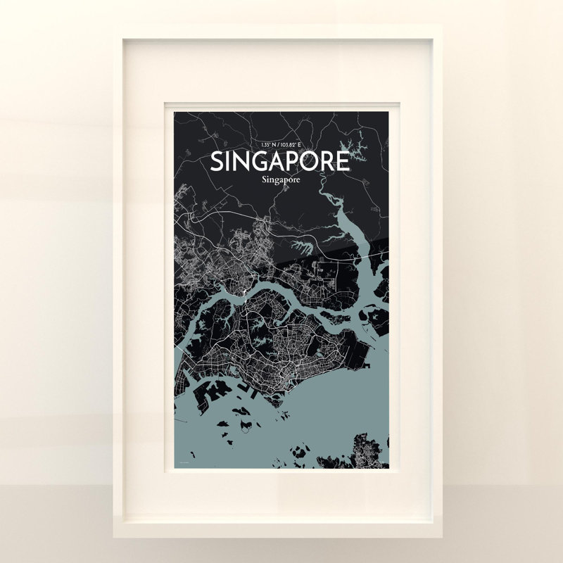 Singapore City Map in Midnight 1 Piece Wall Art, 17cm H x 11cm W x 0.05cm D