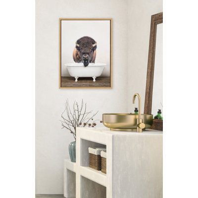 Bison Rustic Bubble Bath by Amy Peterson Framed Canvas Wall Art Print