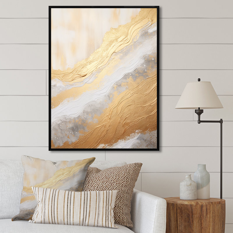 Or minimal et beige abstrait rivière V, White Picture Framed, 32" H x 24" W