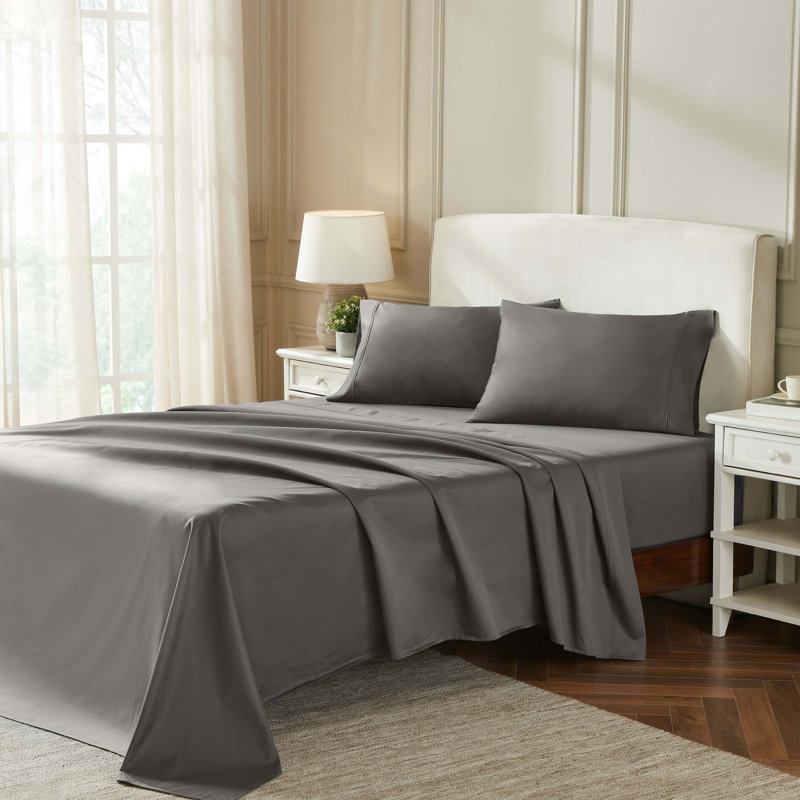 Ensemble de draps en coton à densité de tissage 850 fils, Ensemble de draps pour lit simple TG + 2 pièces s, Gris