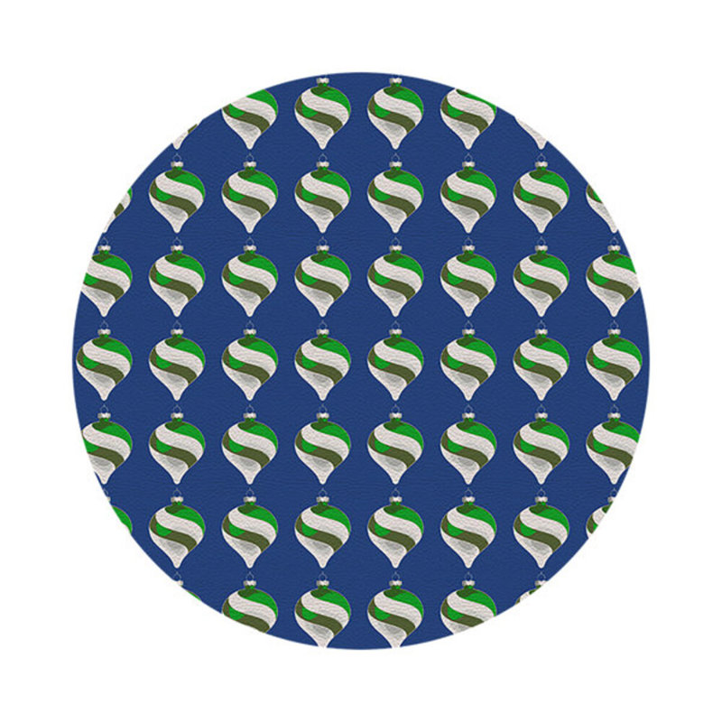 Xmas Ornament Vegan Leather Round Pebble Placemat, Blue