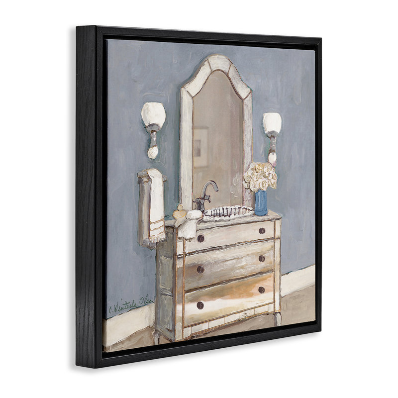 Lavabo pour salle de bain et cadre flottant à miroir, design par Charlene Olson, H 18 po x l 18 po