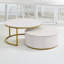 Tables basses rondes modernes (31,5 pouces) élégantes en blanc et or, avec une base rainurée et des tiroirs intégrés pour le rangement.-3207169