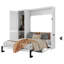 Grand lit escamotable en bois avec garde-robe, lit escamotable mural peu encombrant avec bureau, vérins à gaz, station de charge, blanc