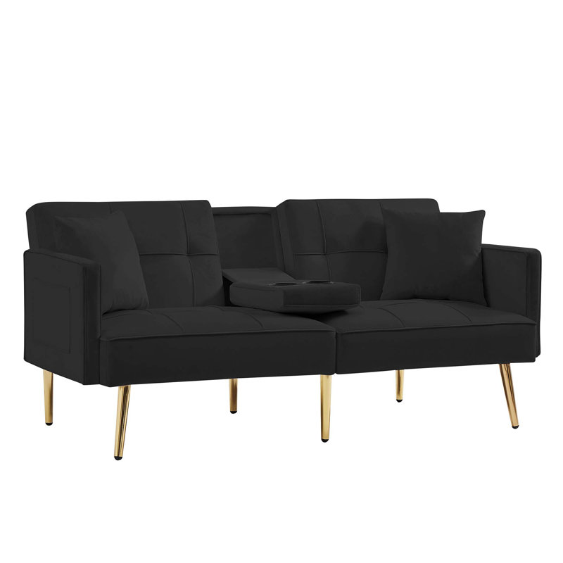 Canapé-lit à accoudoirs carrés 69,20 po Malesa, Velours noir