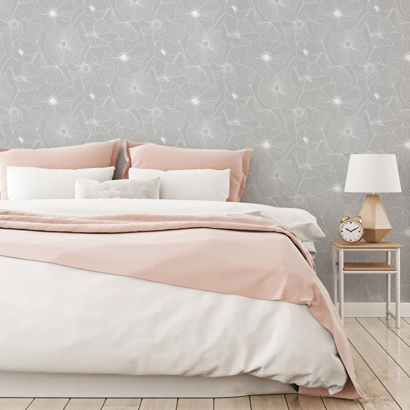 Fresco Linear Floral Grey Wallpaper